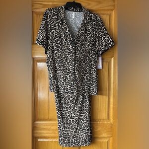 Joyspun Sz XL Leopard Print Short Sleeve Pajama Set NWT